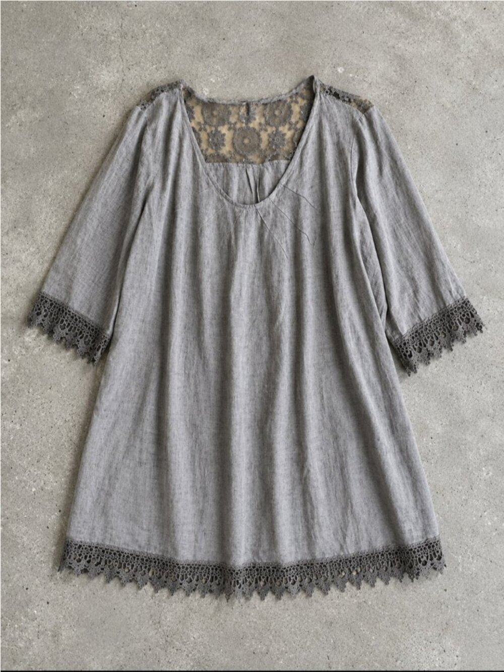 Stella Rosa 100% Linen Lace Trim Shift Tunic Dress Brown 2X Made in Italy Office